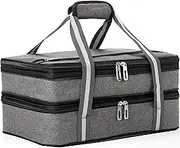 Stack Store Plus More Insulated Casserole Carrier for Hot or Cold Food, Lasagna Holder for Picnic, Potluck, Cookout - Fits 9” x 13” and 11” x 15” Baking Dish – Expandable Double Thermal Bag in Gray