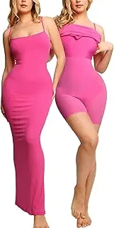 [Popilush] Shapewear Dress Built-in Bra Adjustable Straps Summer Bodycon Sleeveless Slip Maxi Dresses for Women