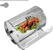 Rolling Grilling Baskets - Grill Vegetable Basket | Wind Up BBQ Rotating Cage | Heating Oven Cages | Outdoor Versatile Accessories | Portable Chicken Wing Basket For Vegetables, Sausages