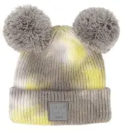 Infant Authentic C.C Exclusive Grey/Yellow Tie Dye Double Pom Beanie Hat NWT