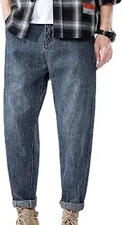 [Zylphorix] Men Classic Harlan Casual Denim Trousers Retro Loose Mid Waist Mill White Jeans Y2K Zipper Feet Streetwear Pant, Blue, 34