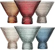 Stemless Martini Colored Vintage Art Deco Glasses - Martini, Cocktail & Champagne Glasses | Set of 6 | Pastel Muted Crystal Cocktail Glassware, Goblet Cocktails, Bar Gift - Hobnail Design