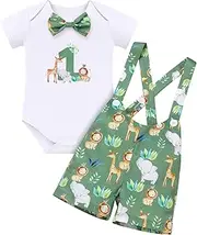 [IDOPIP] Infants Toddlers Baby Boys 1st Birthday Outfits Summer Short Sleeve Romper Suspender Shorts Animal Jungle Jumpsuit Overalls Two-piece Set
