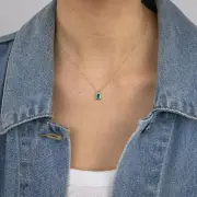 Created Emerald and Diamond Pendant in 9ct Yellow Gold, No Chain