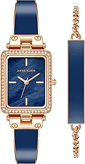 Anne Klein Women's Premium Crystal Accented Bangle Watch and Bracelet Set, AK/3898, Navy/Rose Gold, AK/3898NVST