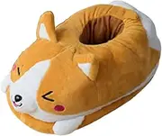 [yuksok] Cartoon Corgi Slippers, Warm Non Slip Soft Comfortable Thermal Size 35 to 41 Plush Animal Flats Novelty Shoes for Adults Home Gift Indoor