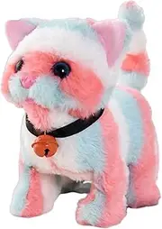WJnflQN Walking Cat Toy,Interactive Plush Toy Battery Powered Cat with Wagging Tail | Electronic Animal Walking Kitten for Boys, Girls, Youth, Children