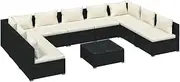 vidaXL-10 Piece Modular Garden Lounge Set-Poly Rattan-Black and Cream Cushions-Weather Resistant Material-Comfortable Indoor/Outdoor Furniture for Garden, Patio, Deck and Living Room