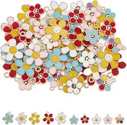 [HOBBIESAY] About 60Pcs 10 Styles Alloy Flower Charm Smiling Face Pendants Enamel Flower Pendants Colorful Happy Face Dangle Pendants for Jewelry Making Bracelet Necklace Earring Keychain DIY