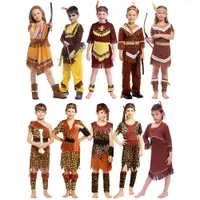 在飛比找蝦皮購物優惠-【cos服飾】 兒童野人舞臺表演服非洲土著原始人衣服豹紋裝獵