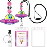 Teacher Lanyards for Id Badges Reel Retractable Keys Holder Cute Alien Funny Aes