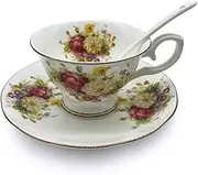 Krysclove Vintage Ceramic Teacup Fine Bone China Tea Cup Spoon and Saucer Set (02)