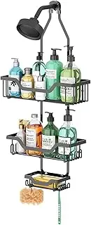 CHONYI Shower Head Caddy Hanging,Shower Caddy Over Shower Head,Rustproof Bathroom Shower Storage Rack Basket with Soap Holder No Drilling (black)