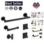 Elegant Matte Black 5-Piece Bathroom Set - 24" Towel Bar & Robe Hooks Included