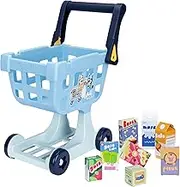 The Bluey Shopping Trolley, with Free-Rolling Wheels and Rotating Handle. The Ideal Size for Toddlers, Stands at 49cm Tall, 8 Colorful Cardboard Shopping Goods are Included with This Trolley