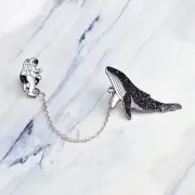Whale And The Astronaut - Glitter Enamel Pin W/ Chain - Spaceman Tether Space