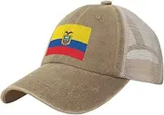 [Generic] Flag of Ecuador Cowboy Mesh Baseball Cap for Ecuadorian Man Woman Outdoor Adjustable Denim Hat