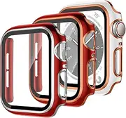 3 Pieces Case with Apple Watch SE/2 40mm 44mm iWatch Series 6 5 4 Tempered Glass Screen Protector, iWatch Case Hard PC Protection Protective Case for Apple Watch Series 9 8 7 41mm 45mm