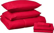 Sweet Home Collection 7 Piece Comforter Set Bag Solid Color All Season Soft Down Alternative Blanket & Luxurious Microfiber Bed Sheets, Red, Full