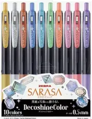 Zebra Gel Ballpoint Pen Sarasa Clip 0.5mm Deco Shine Color, 10 Colors Set (JJ15-