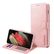 For Samsung Galaxy S21 Ultra 5G Case SupRShield Wallet Card Leather Flip Magnetic Stand Phone Cover (Rose Gold)