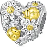[Teleye] Daisy & Ladybird Bead Charm 925 Sterling Silver Charm Fits For Pandora Bracelet Necklace,BSC817, Cubic Zirconia, Created Cubic Zirconia