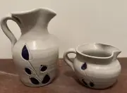 Williamsburg Pottery PA Pitchers Stoneware Salt Glazed Leaf Pattern Set Of 2