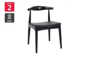 Set of 2 Matt Blatt Hans Wegner Leather Elbow Dining CH20 Chairs Replica (Black Leather)