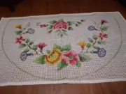 Hand Painted Flowers on Semi Circle Rug penelope Canvas 4/8 Mesh 22" x 36"