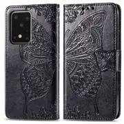 For Samsung Galaxy S20 Ultra Case, Butterfly PU Leather Wallet Cover with Lanyard & Stand, Black
