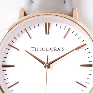 【THEODORA’S 希奧朵拉】Hera 簡約中性款真皮手錶(小錶面) 蛋殼白面-真皮灰(男錶 女錶 簡約手錶)