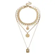 2Pcs Vintage Coins Tassels Multi-layer Necklace Retro Pearl Long Necklace For Women