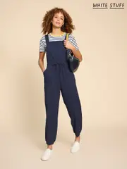 White Stuff Navy Blue 100% Cotton Jersey Daphne Dungarees (644498) | $127