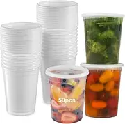 MOGONE 50-Pack 32 oz Plastic Food Storage Containers with Airtight Lids, Plastic Soup Containers With Lids, Food Storage Containers, BPA-Free, Leakproof, Microwaveable & Freezer & Dishwasher Safe
