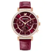 Swarovski Passage Chrono watch Swiss Made, Leather strap, Red, Rose gold 5580345