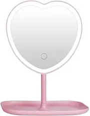 [Taolivingmart] Vanity Mirror, Heart-Shaped Makeup Mirror with Three-Level Dimming and LED Lights for Girls and Students (Pink)