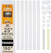 Cable Concealer On-Wall Cord Cover Raceway Kit - Cable Management System to Hide Cables, Cords, or Wires - Cord Organizer for TVs and Computers at Home or in The Office