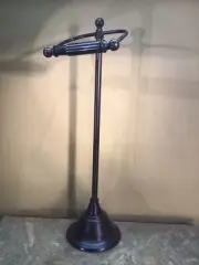 Toilet Paper Holder Brown Stand Alone Metal with Round Weighted Base 23” Tall