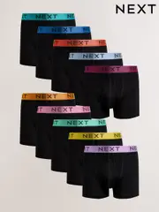 Black Bright Colour Shiny Waistbands 10 pack A-Front Boxers (AA7711) | $84