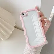 UEEBAI Wave Frame Clear Case for iPhone 7/iPhone 8 Case Clear, Cute Wavy Phone Case for Girl Slim Fit Shockproof Phone Cover Bumper Translucent Soft Pretty Case for Women - Pink