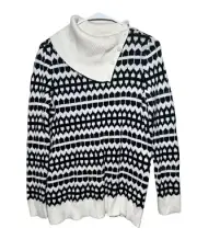 Talbots women's black cream sweater turtle neck buttons size S geometric NWT