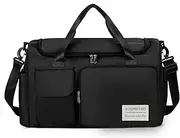 Travel Duffel Bag, Sports Gym Bag, Weekender Carry on Bag for Airplane, Luggage Bag with Wet Bag and Shoe Compartment, Hospital Bag for Women Men, Black