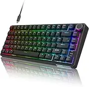 RK ROYAL KLUDGE R75 Wired Mechanical Gaming Keyboard, 75% Hot-Swap Mechanical Keyboard Volume Knob, Soft Pre-lubed Tactile Brown Switch