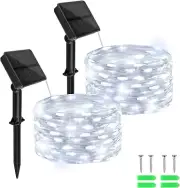 Luces solares de hadas exteriores, 16.4 ft, 50LED, 8 modos, 2 packs