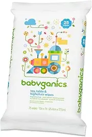 Babyganics Toy Table and High Chair Wipes, Fragrance Free, 25 ct