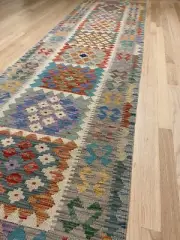 Vintage Style Wool HandMade Kilim Area Rug 2.9x9.7 RUNNER
