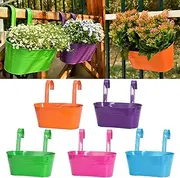 LOVOUS 5 Pack Railing Planter for Outdoor Plants Balcony Hanging Flower Pots with Detachable Hooks Metal Hanging Planters for Fence Garden Yard Patio Porch Home Decor,Multi