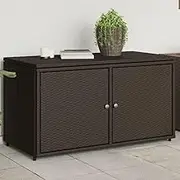 Garden Storage Cabinet, Brown Poly Rattan Outdoor Deck Box, Weatherproof Container for Patio Cushions & Pool Accessories