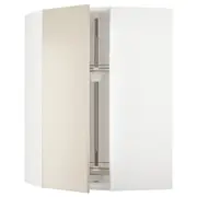 METOD corner wall cabinet with carousel, white/Havstorp beige, 68x37x100 cm