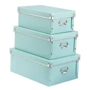 Foldable Storage Box with Lids and Handles Decorative, 3 in 1 Set, B-Green